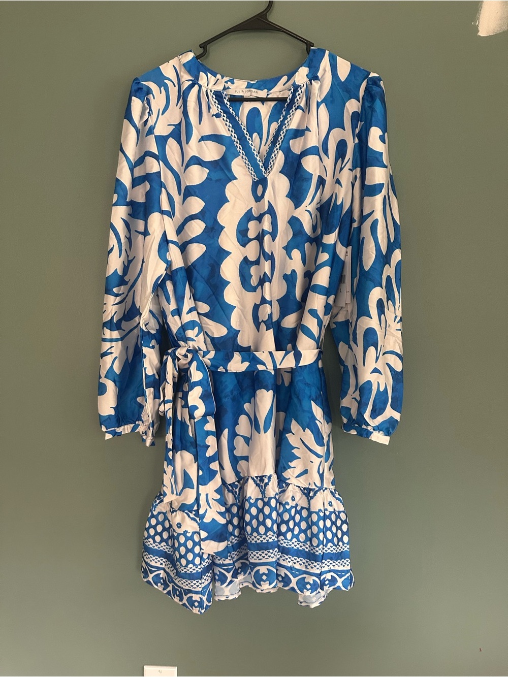 Bright Blue and White vibrant floral patterned dress- size large